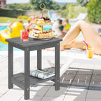 Y&M Outdoor Side Table, HIPS Adirondack Small Double Layer Table, Waterproof Square Balcony Modern End Tables for Patio, Pool, Beach, Porch, Deck, Indoor or Outdoor Use, Dark Gray