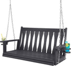 HIPS All-Weather Outdoor Hanging Porch Swing,2 Seat Hanging Swing Bench with Cup Holders,Patio Swing Chair with Hanging Chains for Courtyard & Garden