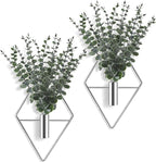 Jexine 8 Pcs Hanging Planters with Artificial Eucalyptus Metal Hanging Vase Indoor Plants Holder Modern Geometric Boho Bathroom Wall Decor for Living Room Home Office (Eucalyptus,Silver)