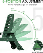 Chaise Lounge Outdoor, Lounge Chair Outdoor with Wood Texture, Adjustable 5-Position Backrest, HDPE Lounge Chair with Wheels & Cup Holder for Pool Deck Backyard, Green