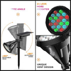Solar Color Spot Lights Outdoor, 21 LEDs Color Changing Outdoor Lights, IP67 Waterproof RGB Multicolor Yard Solar Spotlights Auto On/Off for Pathway Garden Pool Patio Tree