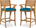 Best Choice Products Set of 2 Outdoor Acacia Wood Bar Stools Bar Chairs for Patio, Pool, Garden w/Weather-Resistant Cushions - Peacock Blue