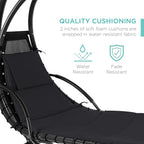 Best Choice Products Outdoor Hanging Curved Steel Chaise Lounge Chair Swing w/Built-in Pillow and Removable Canopy - Black