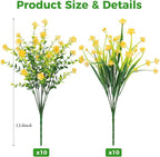 20 Bundles Artificial Flowers for Outdoors Fake Plastic Flowers UV Resistant Realistic Faux Plants Shrubs for Spring Summer Garden Porch Yard Patio Planter Window Box Home Decor, Yellow