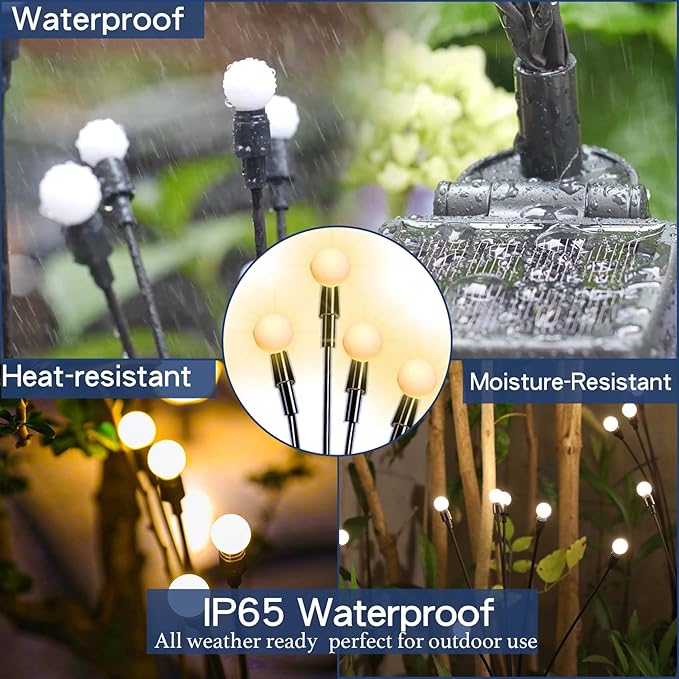 TONULAX Solar Garden Lights - Upgraded Solar Swaying Light, Sway by Wind, Outdoor Lights, Yard Patio Pathway Decoration, High Flexibility Iron Wire & Heavy Bulb Base, Warm White(6 Pack)