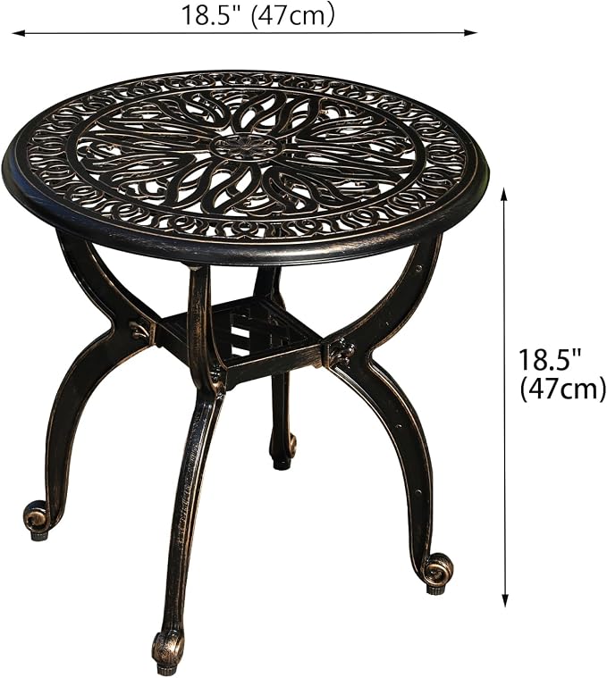 Round Side Table, 18.5-Inch Bronze Cast Aluminum Outdoor Accent Table