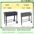 31.5" Tall Raised Garden Bed with Wheels, Extra 15.7" W Planter Box (400 lbs Loads) with Storage Shelf & Handle,Heavy Duty Metal Garden Planter for Vegetables, Herbs & Flowers, Patio & Balcony