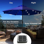 Sunnyglade 9' Solar LED Lighted Patio Umbrella with 8 Ribs/Tilt Adjustment and Crank Lift System (Navy Blue)