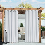 NICETOWN 2 Panels Outdoor Curtains for Patio Waterproof Extra Long 120", Windproof Thermal Insulated Top & Bottom Grommet & Back Tab Blackout Porch Drapes with Rope for Fixed, Greyish White, 52" Wide