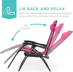 Best Choice Products Set of 2 Adjustable Steel Mesh Zero Gravity Lounge Chair Recliners w/Pillows and Cup Holder Trays - Hot Pink/Black