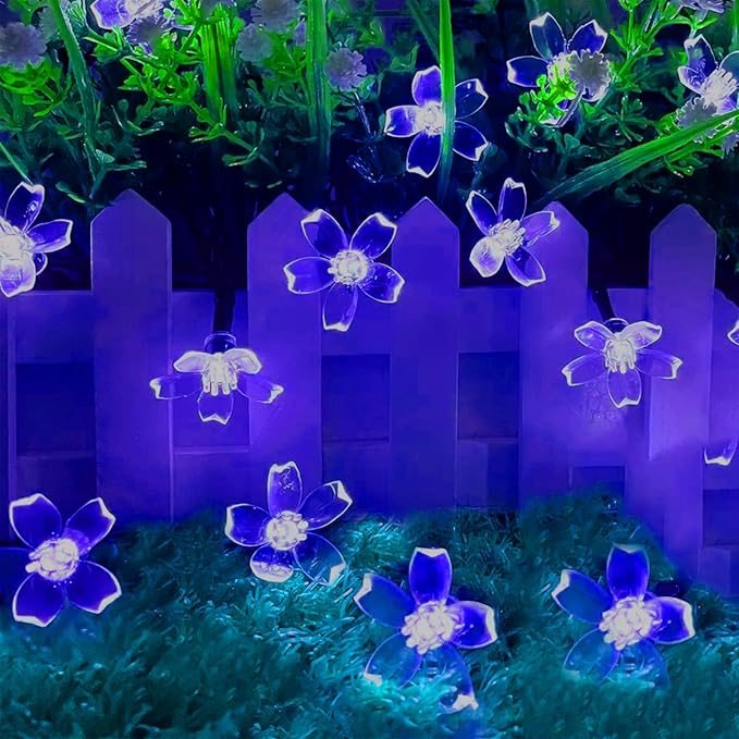 Indoor String Lights, 33ft 100 LED Blue Cherry Blossom Flowers, 8 Modes