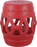 JONATHAN Y TBL1022C Lucky Coins 16" Chinese Ceramic Drum Indoor/Outdoor Garden Stool Bohemian, Coastal, Cottage, French Country, Traditional, for Living Room, Garden Room, Patio, Matte Red