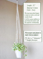 Macrame Plant Hanger Extra Long (52") Indoor Plant Holder with Beads, no Tassel- Long Plant Hanger for Tall Ceiling- Hanging Plant Holder for 6”-14”Pots -(1 Pack)