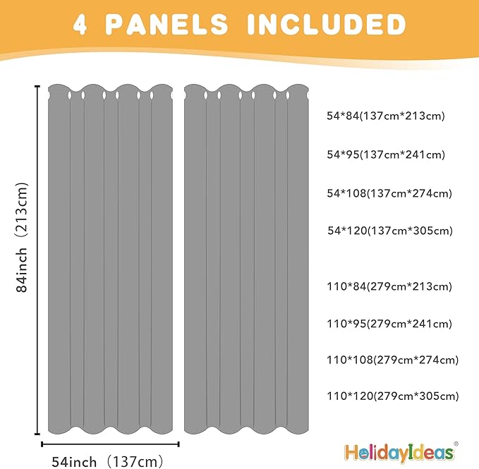 HolidayIdeas Extra Wide Outdoor Curtains for Patio Waterproof, 4 Panels - 110 x 84 Inch - Privacy & Light Filtering Curtains White Grommet Outside Curtains for Porch, Gazebo, Pergola, Backyard