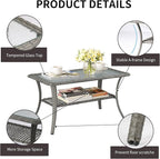 VINGLI Outdoor Coffee Table with Storage Wicker Patio Coffee Table, Tempered Glass Top Coffee Table for Patio Outside Balcony Porch Deck (Grey)
