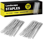 HongWay 100 Pack 6 Inch Landscape Staples, Galvanized Garden Stakes 11 Gauge U-shaped Tent Stakes Yard Pins Plant Cover Stakes Ground Staples for Landscaping Fabric, Lawn, Turf, Fence, Irrigation Hose