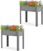 SoliWood Set of 2 Raised Garden Bed with Legs, 31x16x31'', Outdoor Wood Elevated Planter Box, Grey Cedar, Thick Legs, w/Liner