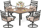 PHI VILLA Outdoor Patio Table, Square Metal Steel Slat Table with 1.57”- 1.9” Adjustable Umbrella Hole, Weather-Resistant Outdoor Dining Table for Garden Deck, 42" x 42" x 28.7", Brown