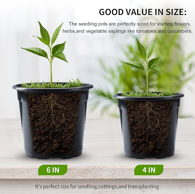 Oubest 50Pcs Nursery Pots Variety Pack Plastic Pots for Plants,Mix Sizes Seedling Pots with Drainage Holes Indoor Outdoor Flower Pots for Succulent Vegetable Herb