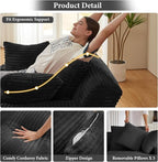 78.7" Chaise Lounge Chair Indoor, Oversized Boneless Couch Comfy Upholstered Sleeper Sofa Bed with 3 Pillows, Corduroy Cloud Reading Chair for Living Room No Assembly Required, Black