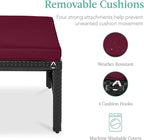Best Choice Products Set of 2 Wicker Ottomans, Multipurpose Outdoor Furniture for Patio, Backyard, Additional Seating, Footrest, Side Table w/Removable Cushions, Steel Frame - Deep Burgundy/Black