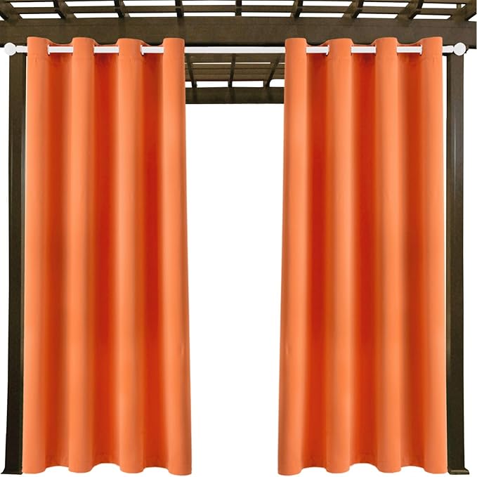 Waterproof Outdoor Curtain W52 x L63 - Grommet Top Sunlight Blocking Window Treatment Drapes Blackout Curtains for Home Bedroom Living Room Outdoor Patio Porch Pergola (Orange, 2 Panels)
