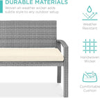 Best Choice Products Outdoor Bench 2-Person Wicker Garden Patio Benches Seating Furniture for Backyard, Porch w/Seat Cushion, 700lb Capacity - Cream/Gray