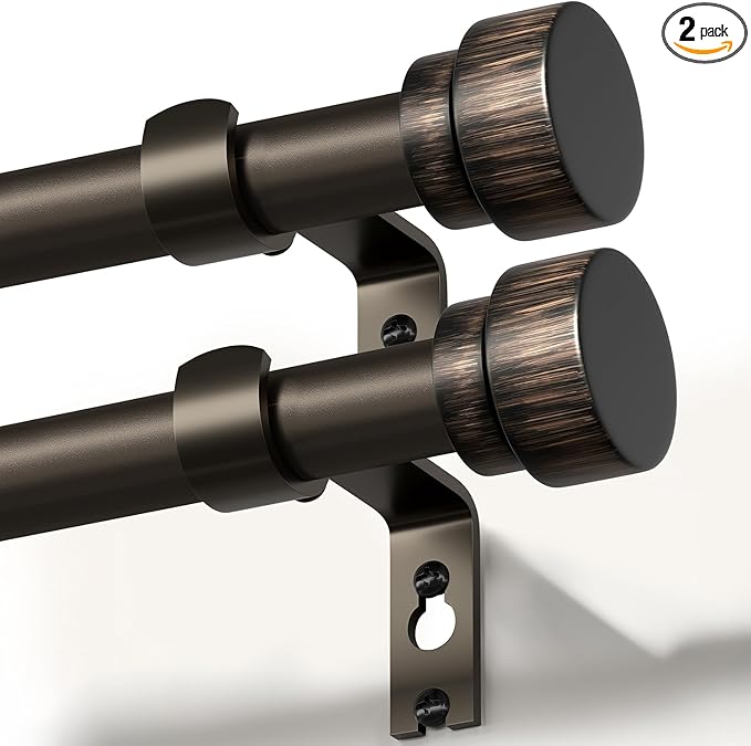 2 Pack Antique Brown Bronze Curtain Rods for Windows 72 to 144 Inches Adjustable Heavy Duty 1" Diameter Window Curtain Rod with Finials for Outdoor Farmhouse Bedroom Kitchen Living Room