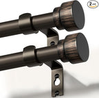 2 Pack Modern Antique Brown Bronze Curtain Rods for Windows 66 to 120 Inches Adjustable Heavy Duty 1" Diameter Window Rod with Decorative Finials for Outdoor Farmhouse Bedroom Kitchen Living Room