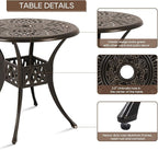 Patio Dining Table,Cast Aluminum Patio Table with Umbrella Hole, Outdoor Bistro Table for Backyard, Garden, Patio