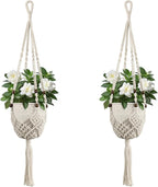 USLAI Macrame Plant Hanger Indoor Outdoor, Fits 3 to 6.5 inch Pots, Hanging Planter Holder with Beads and Tassels, Boho Home Decor, 35+35 Inch, Ivory (POTS NOT Included)
