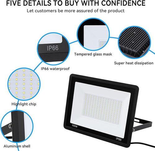 2Pack-250W LED Flood Light Outdoor,27500lm LED Work Light with 6FT US Plug,IP66 Waterproof Exterior Security Lights,6000K Daylight White Outside Floodlights Slim design for Playground Yard Stadium