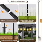 10Ft String Light Poles 6 Pack,Light Poles for Outside Lights,Outdoor with Fence Brackets Hanging Lights,Metal Stand Deck Patio Backyard