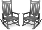 SERWALL Outdoor Rocking Chair Set of 2, HDPE Rocking Chairs for Adult, All Weather Porch Rockers for Lawn Garden, Grey