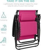 Best Choice Products 30” Wide Folding Zero Gravity Outdoor Recliner Patio Lounge Chair w/Adjustable Canopy Shade, Headrest, Side Accessory Tray - Hot Pink/Black