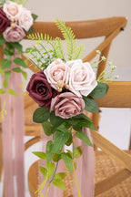 Artificial Flowers Set of 10 Mauve Rose Pew Decorations, 5.5-Inch