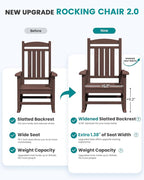 SERWALL HDPE Outdoor Rocking Chair Set of 2, Oversized Patio Rocking Chairs, All-Weather Porch Rockers for Adults, Coffee