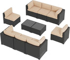 Aoxun 10 Piece Patio Furniture Set Wicker Rattan Patio Sectional Sofa Set Outdoor Seating Furniture with Thickened Cushion, Beige