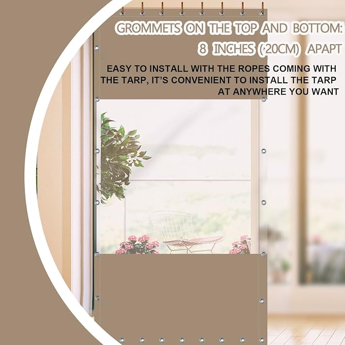 Outdoor Vinyl Curtain 20 Oz Beige 10 x 10 Ft with Grommets