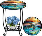 Outdoor Side Table Round Small Mosaic Patio Accent Indoor End Plant Coffee Tea Table for Yard Patio Porch Garden Living Room, Bedroom(Turtle Style,18 Inch)