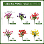 INQCMY Artificial Fake Petunias Flowers for Outdoors Spring Decoration, 12 Bundles Faux Plants Outdoor UV Resistant Realistic Silk Flower for Outside Planters Patio Porch Yard Window Box