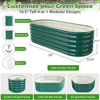 17" Tall Outdoor Garden Raised Garden Bed Kits,5ft X 2ft Oval,0.8MM Thick Metal Raised Planter Bed/Ground Planter Box for Variety of Flowers,Herbs,Vegetables (Dark Green, 60X24X16.5 Inches)