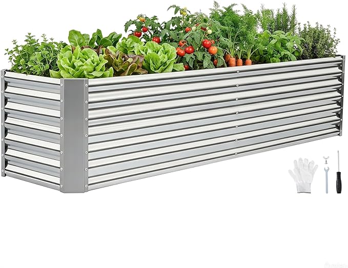 8x2x2ft Raised Garden Bed - Galvanized Deep Root Planter Boxes Outdoor with Wing Nuts and Safety Edges for Gardening Vegetables, Flowers, Herbs, Succulents - Silver