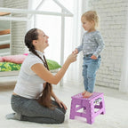 Delxo 9 inch Folding Step Stool, Non-Slip Foldable Small Stools Up to 300 LBS, Kids Step Stool with Handle Lightweight for Kitchen, Bathroom, Bedroom, Garden, Light Purple, 1PC