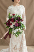 Artificial Cascading Bridal Bouquet in Marsala and Blush, 13 in