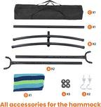 Sweetcrispy Double Hammock with Space Saving Steel Stand Heavy Duty 2 Person Standing Hammocks 450lb Capacity for Outside Garden Yard with Portable Carrying Bag, Blue