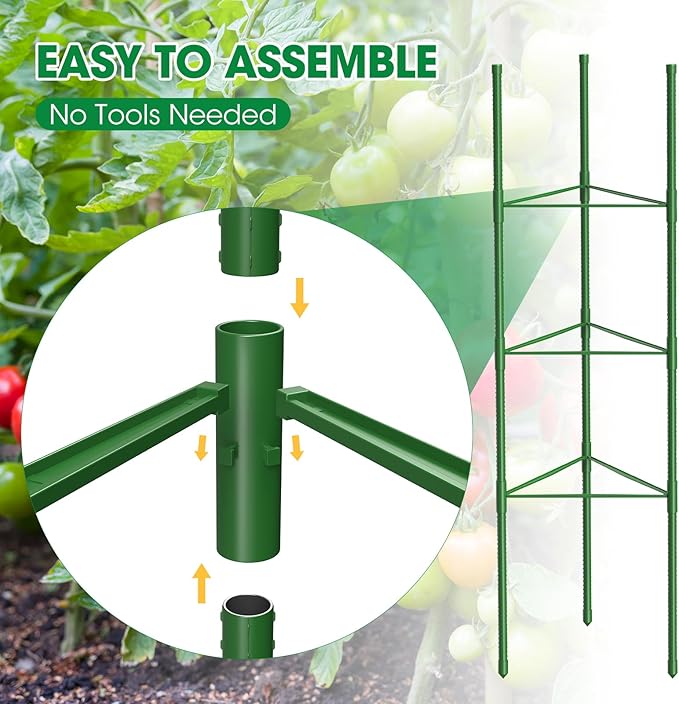 6 Pack Tomato Cages, 51.2in Tomato Plant Support Stakes Heavy-Duty, Garden Tomato Cages & Trellis for Climbing Vegetables, Tomatoes, Peppers, and Potted Plants(6)