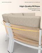 Outdoor Patio Sectional Modular Sofa, Aluminum 1 Piece Curved Patio Couch with Washable Cushions, All Weather PE Rope Sofa for Backyard,Porch, Deck, Poolsid, White