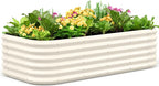 Quictent Galvanized Raised Garden Bed Kit Tall, 6x3x1.5 ft Oval Large Planting Box Strengthened by Crossbar, for Vegetables Outdoor, Beige