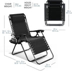 Nestl Zero Gravity Chairs Set of 2, Patio Lounge Chair Outdoor with Pillows & Cup Holder Trays, Adjustable Steel Mesh Reclining Camping Chair, Folding Patio Lawn Chair for Deck, Beach, Yard - Black